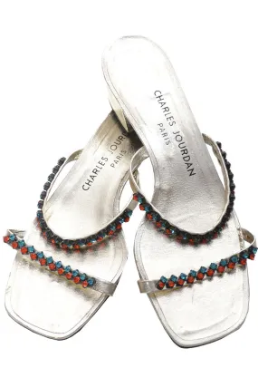 1970s Charles Jourdan Paris Rhinestone Sandals 7.5