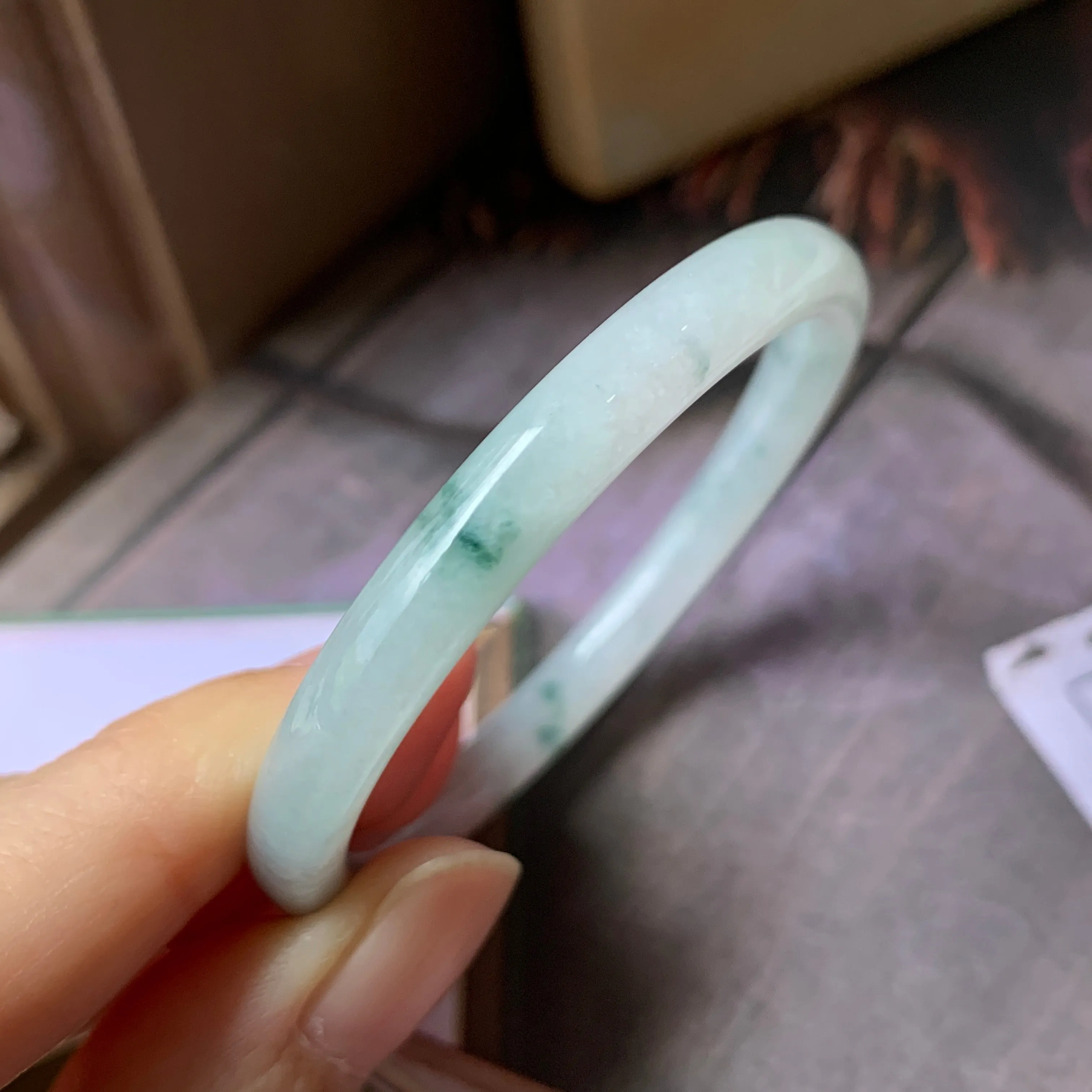 52.1 mm A-Grade Natural Floral Jadeite Traditional Oval Bangle No.151908