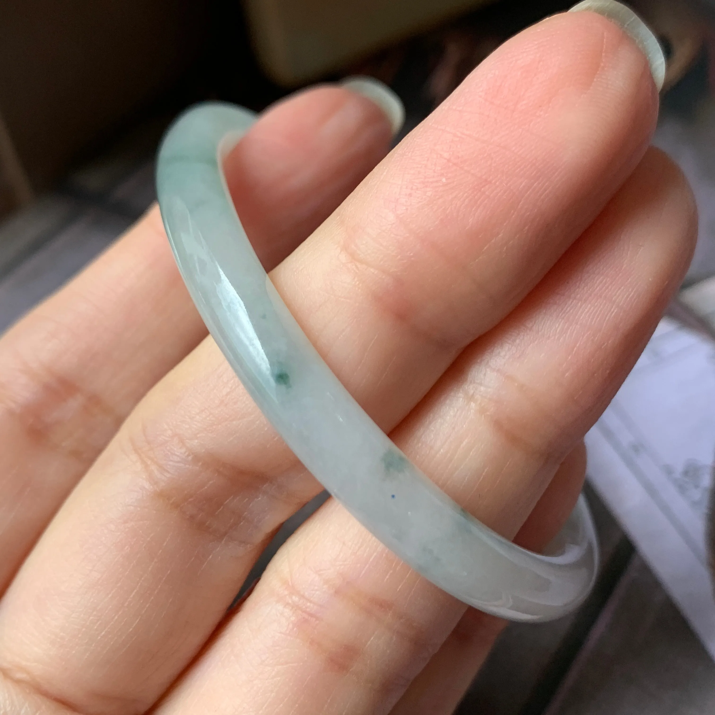 52.1 mm A-Grade Natural Floral Jadeite Traditional Oval Bangle No.151908