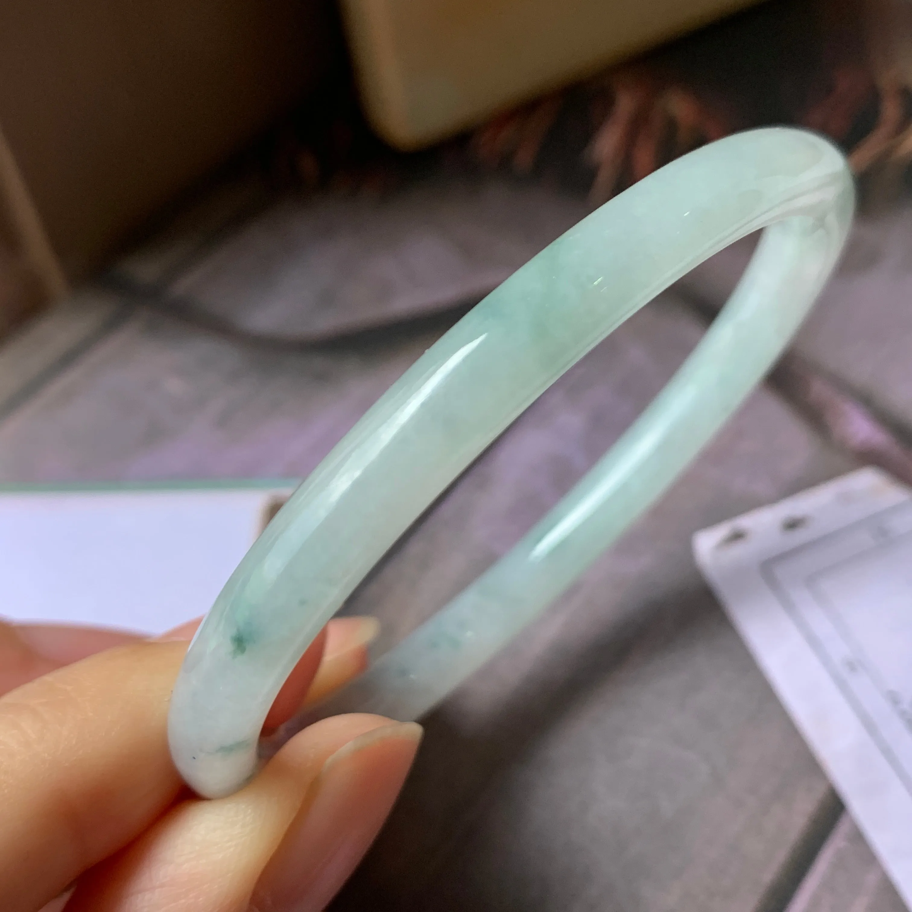 52.1 mm A-Grade Natural Floral Jadeite Traditional Oval Bangle No.151908