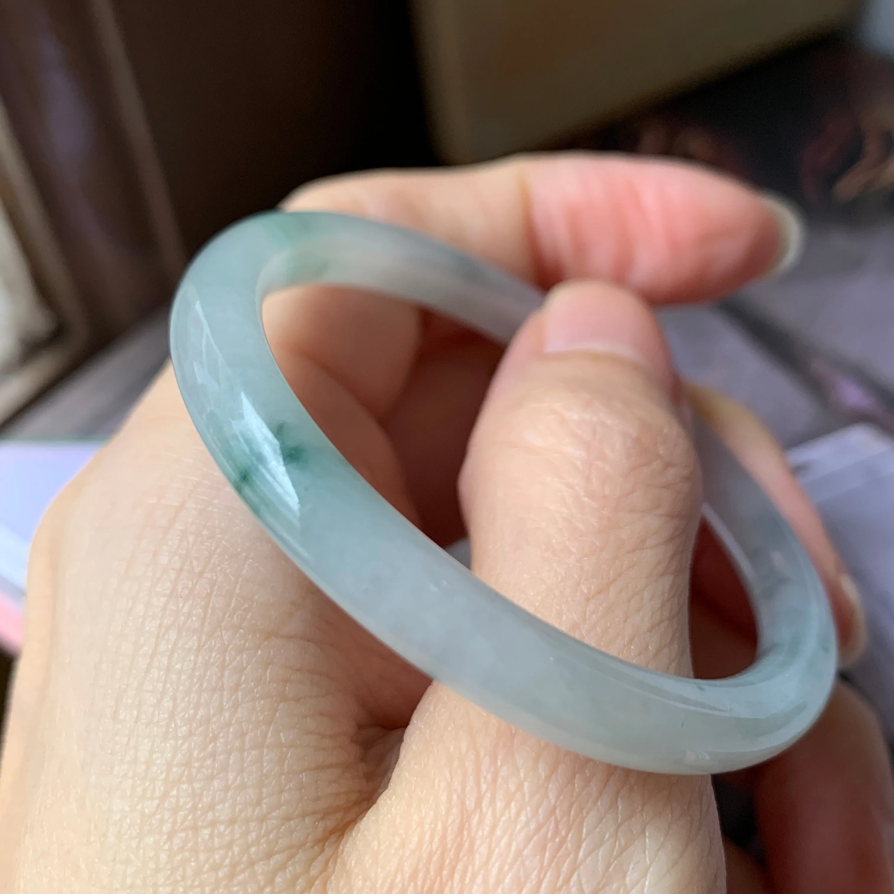 52.1 mm A-Grade Natural Floral Jadeite Traditional Oval Bangle No.151908