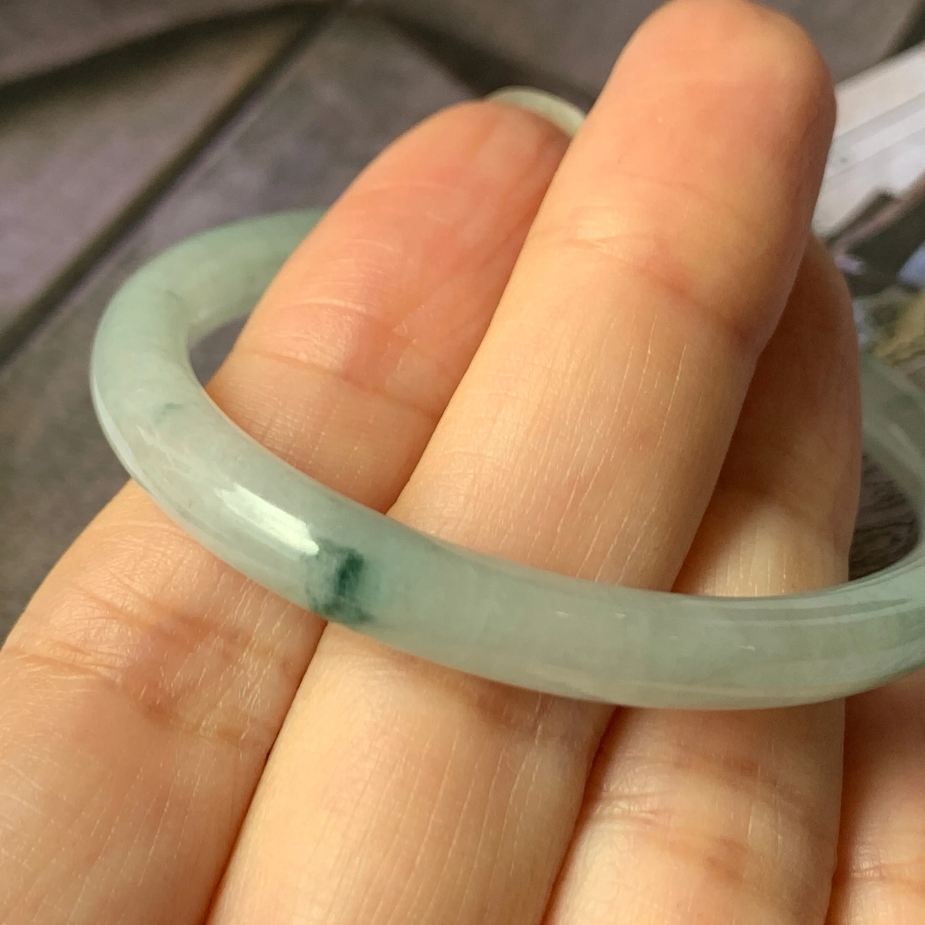 52.1 mm A-Grade Natural Floral Jadeite Traditional Oval Bangle No.151908