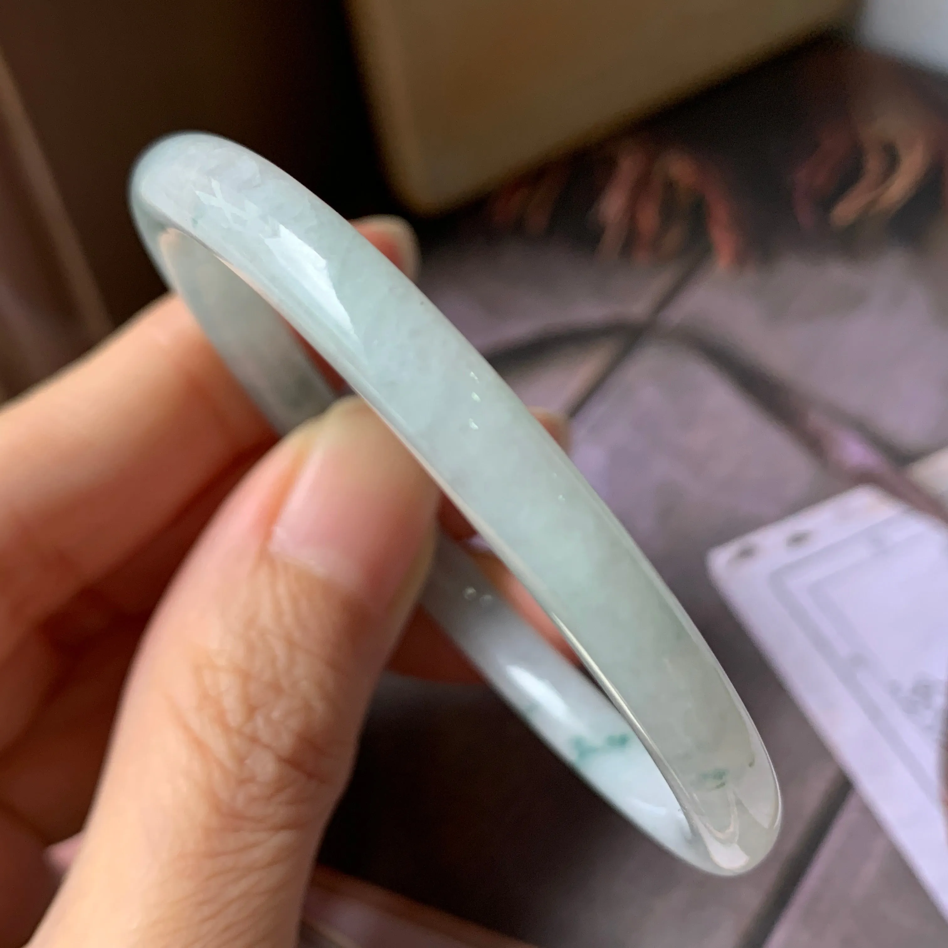 52.1 mm A-Grade Natural Floral Jadeite Traditional Oval Bangle No.151908