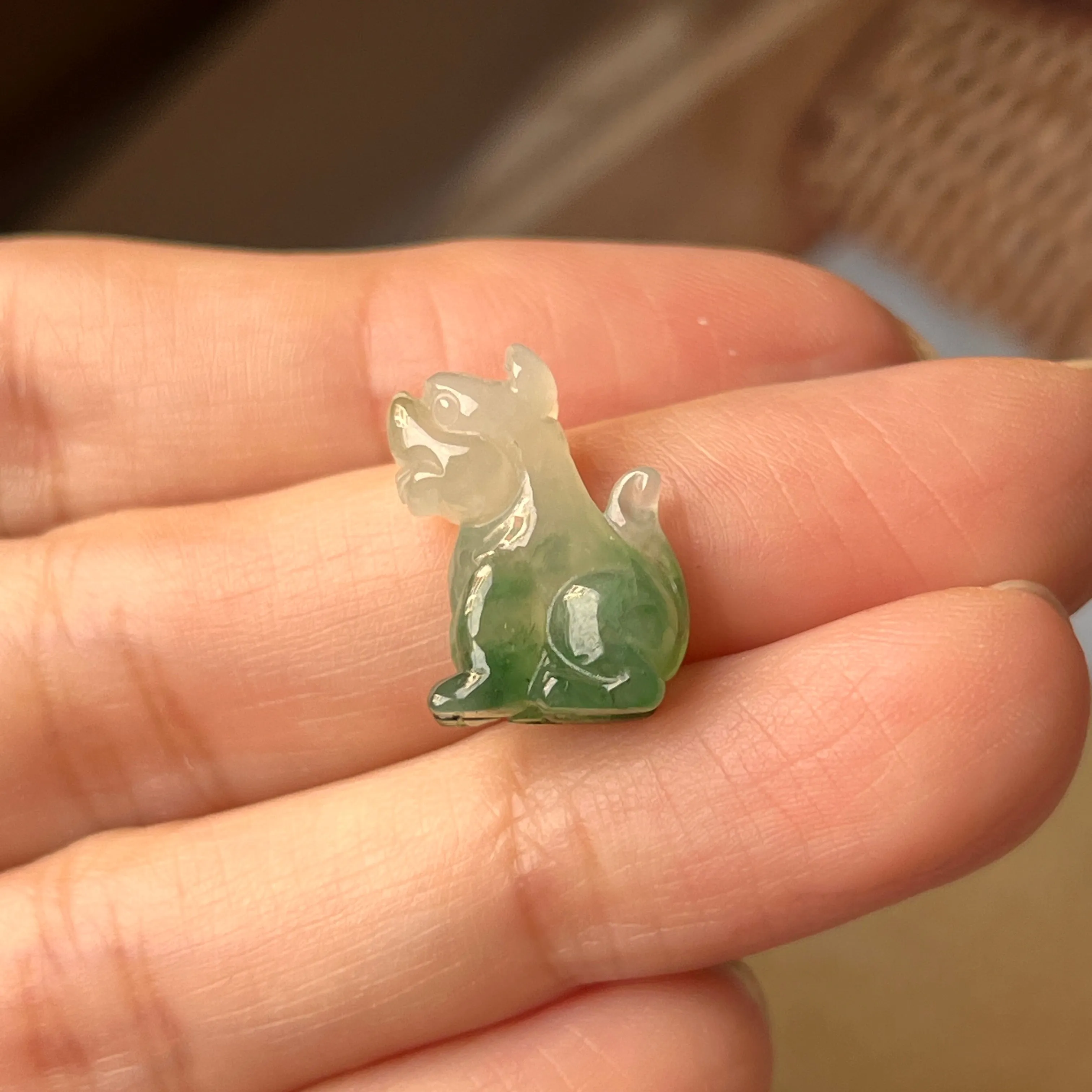 A-Grade Natural Bluish Green Jadeite Dog Pendant No.170677