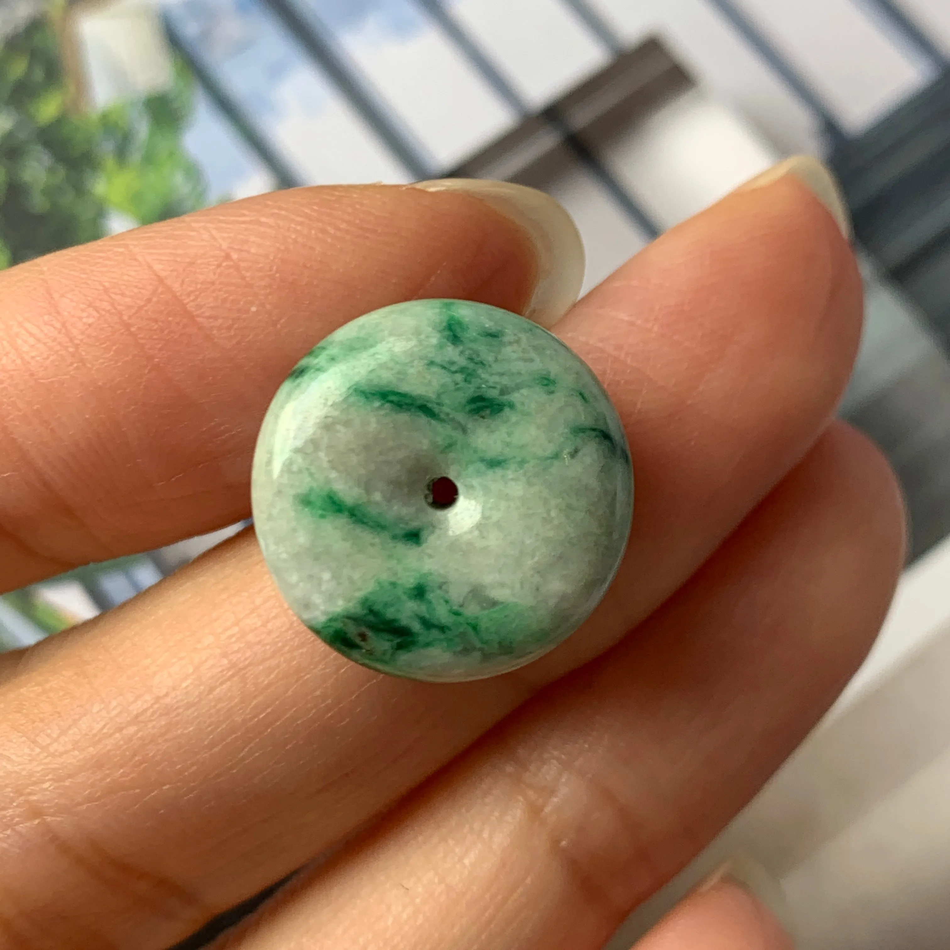 A-Grade Natural Floral Imperial Green Jadeite Donut Pendant No.171882