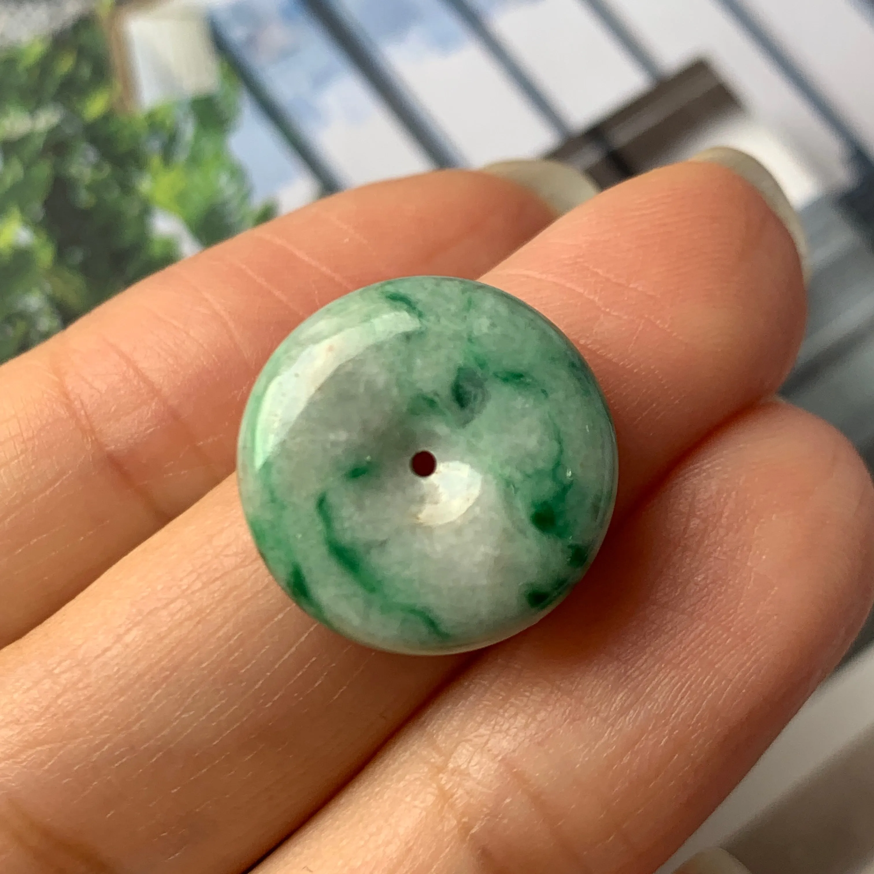 A-Grade Natural Floral Imperial Green Jadeite Donut Pendant No.171882