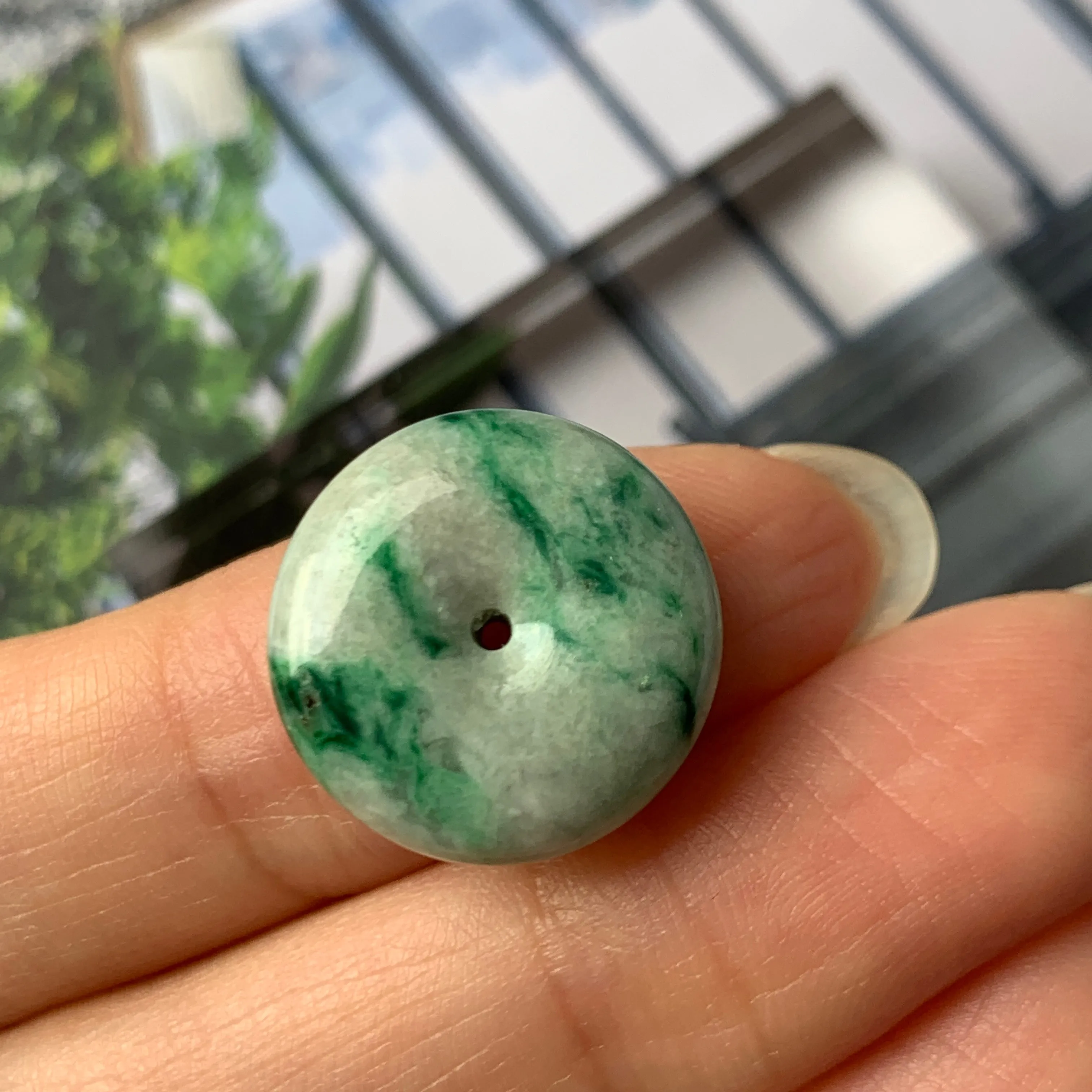 A-Grade Natural Floral Imperial Green Jadeite Donut Pendant No.171882