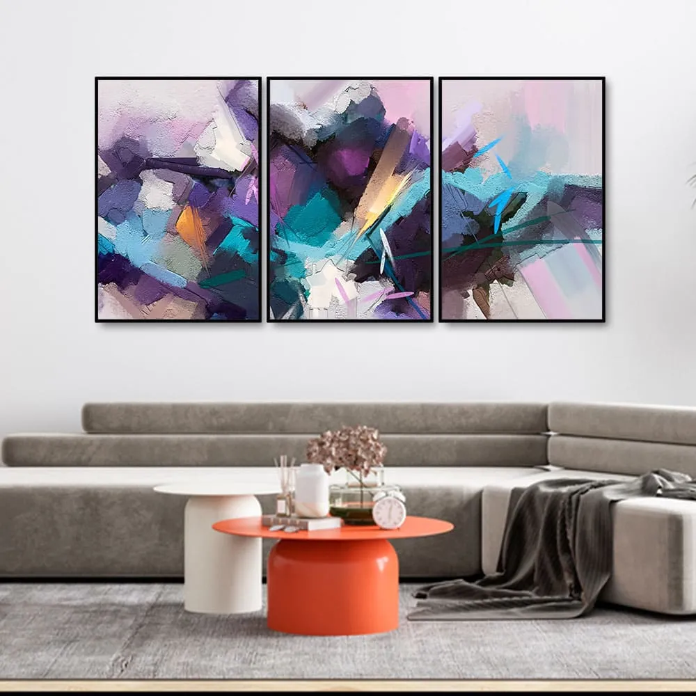 Abstract Color Modern Art Premium Floating Wall Painting Set of Three