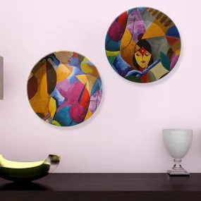 Abstract Modern Art Ceramic Wall Hanging Plates of Two Pieces