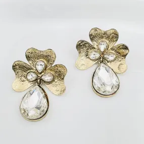 Antique 18K Gold Plated Crystal Large Flower Earring For Women