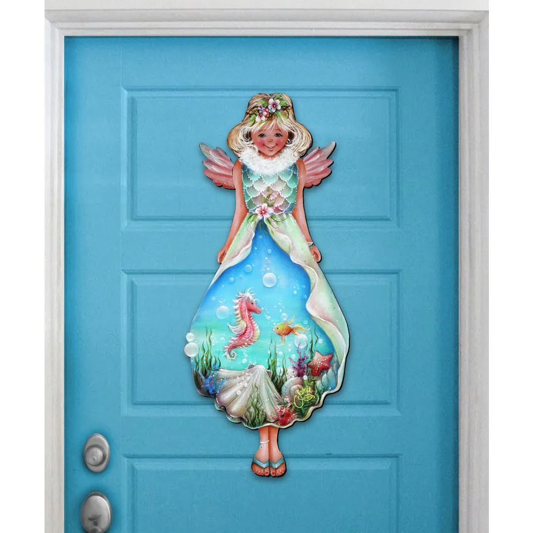 Beach Blessing Angel Coastal Door Decor by J. Mills-Price - Coastal Holiday Decor - 8457901H