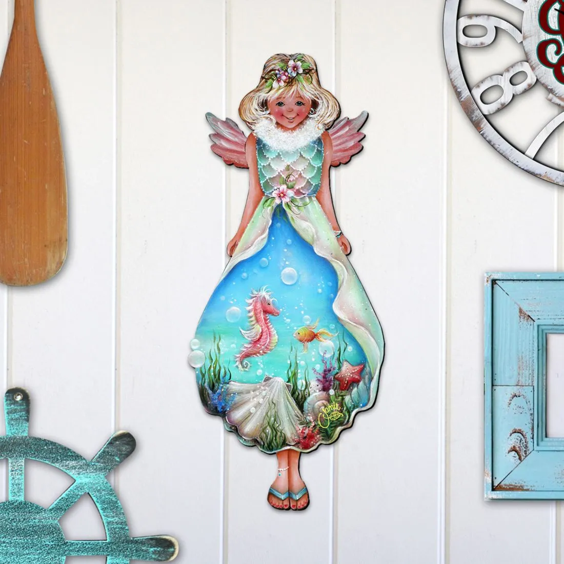 Beach Blessing Angel Coastal Door Decor by J. Mills-Price - Coastal Holiday Decor - 8457901H