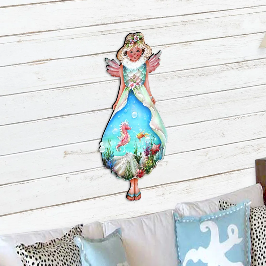 Beach Blessing Angel Coastal Door Decor by J. Mills-Price - Coastal Holiday Decor - 8457901H