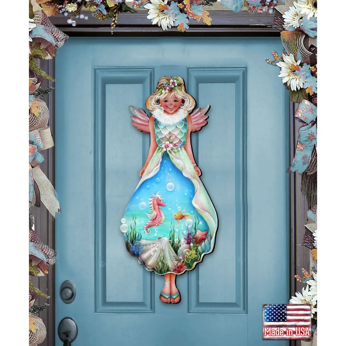 Beach Blessing Angel Coastal Door Decor by J. Mills-Price - Coastal Holiday Decor - 8457901H