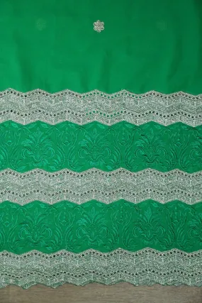 Big Width''56'' Green Thread With Zari Ethnic Embroidery Work On Green Georgette Fabric With Border