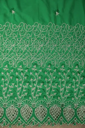 Big Width''56'' Green Thread With Zari Floral Embroidery Work On Green Georgette Fabric With Border