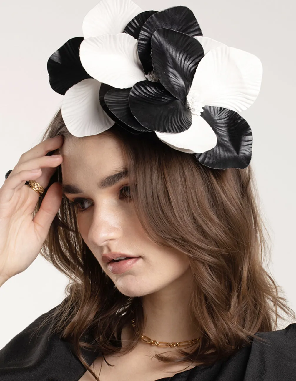 Black & White Faux Leather Petal Headband