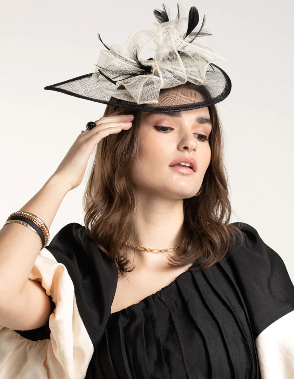 Black & White Sinamay Feathered Fascinator