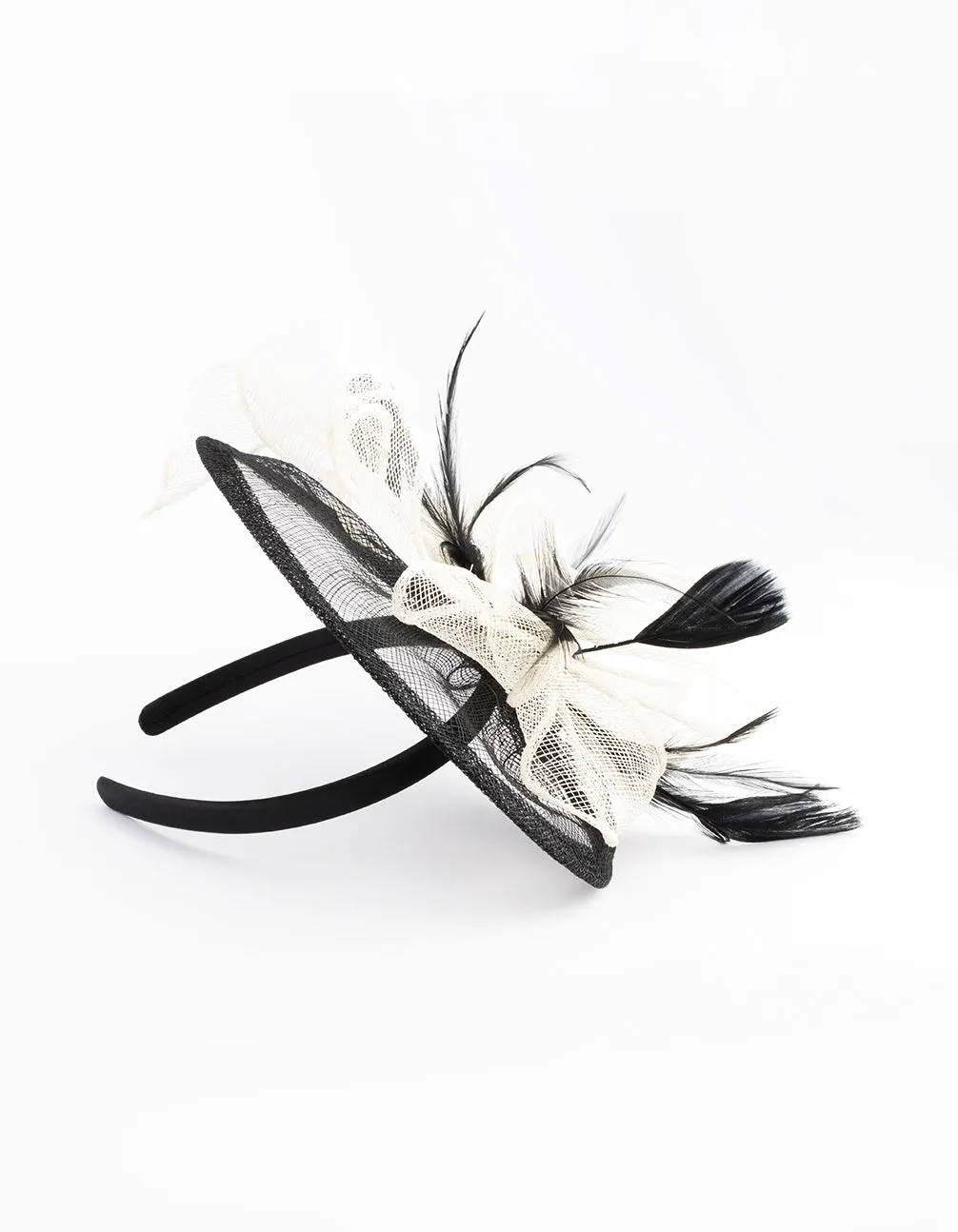 Black & White Sinamay Feathered Fascinator