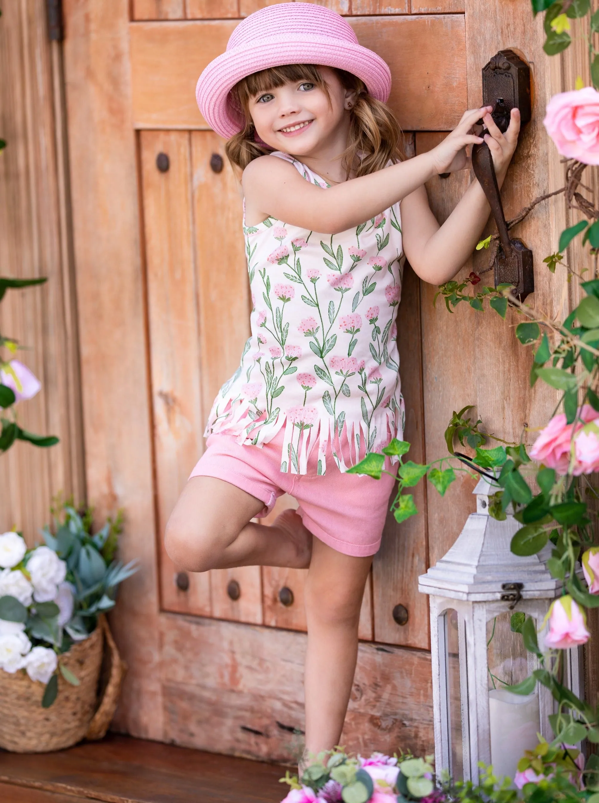 Bloom Where Planted Pink Denim Short Set