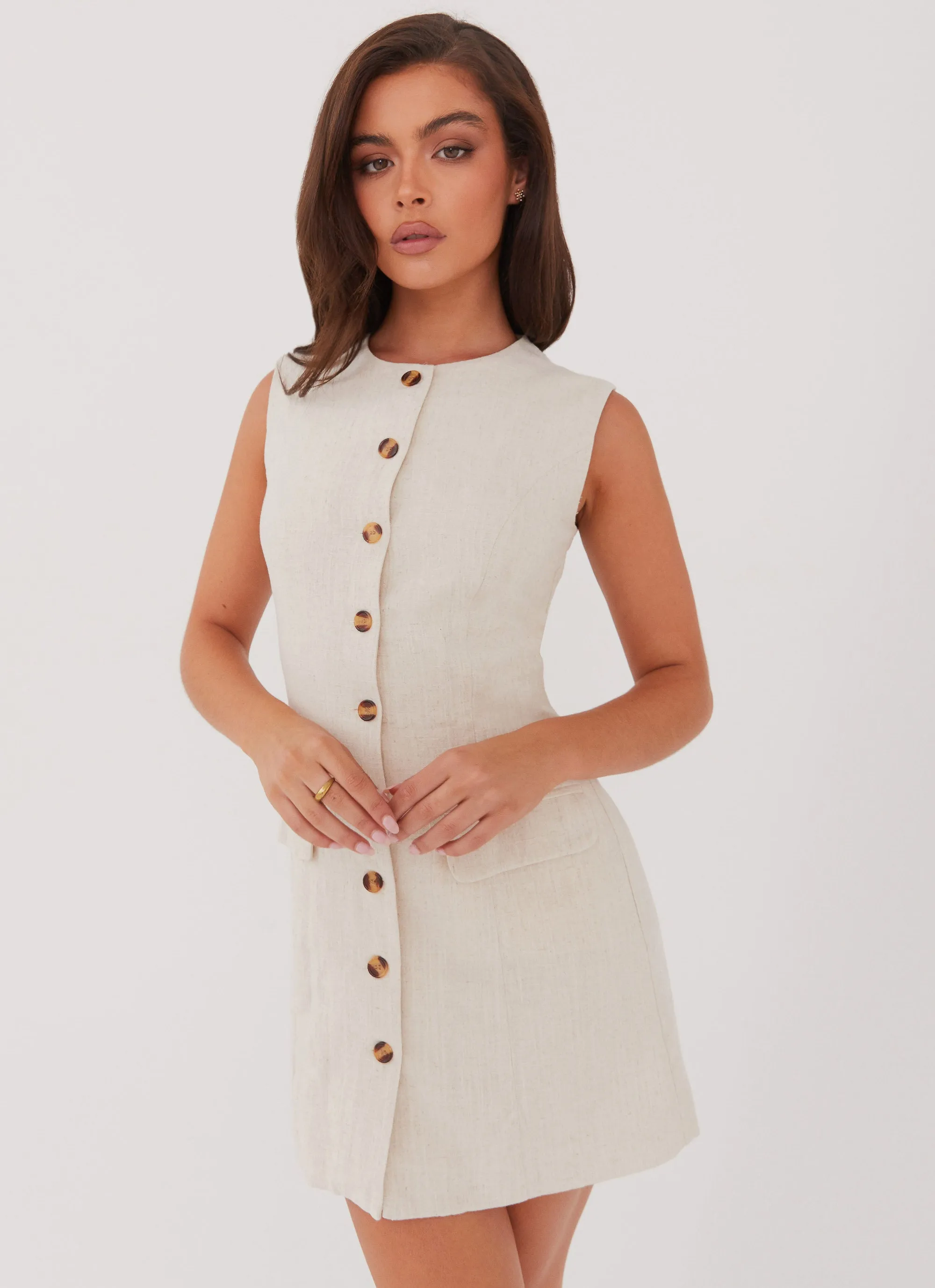 Castello Fiore Linen Mini Dress - Oatmeal