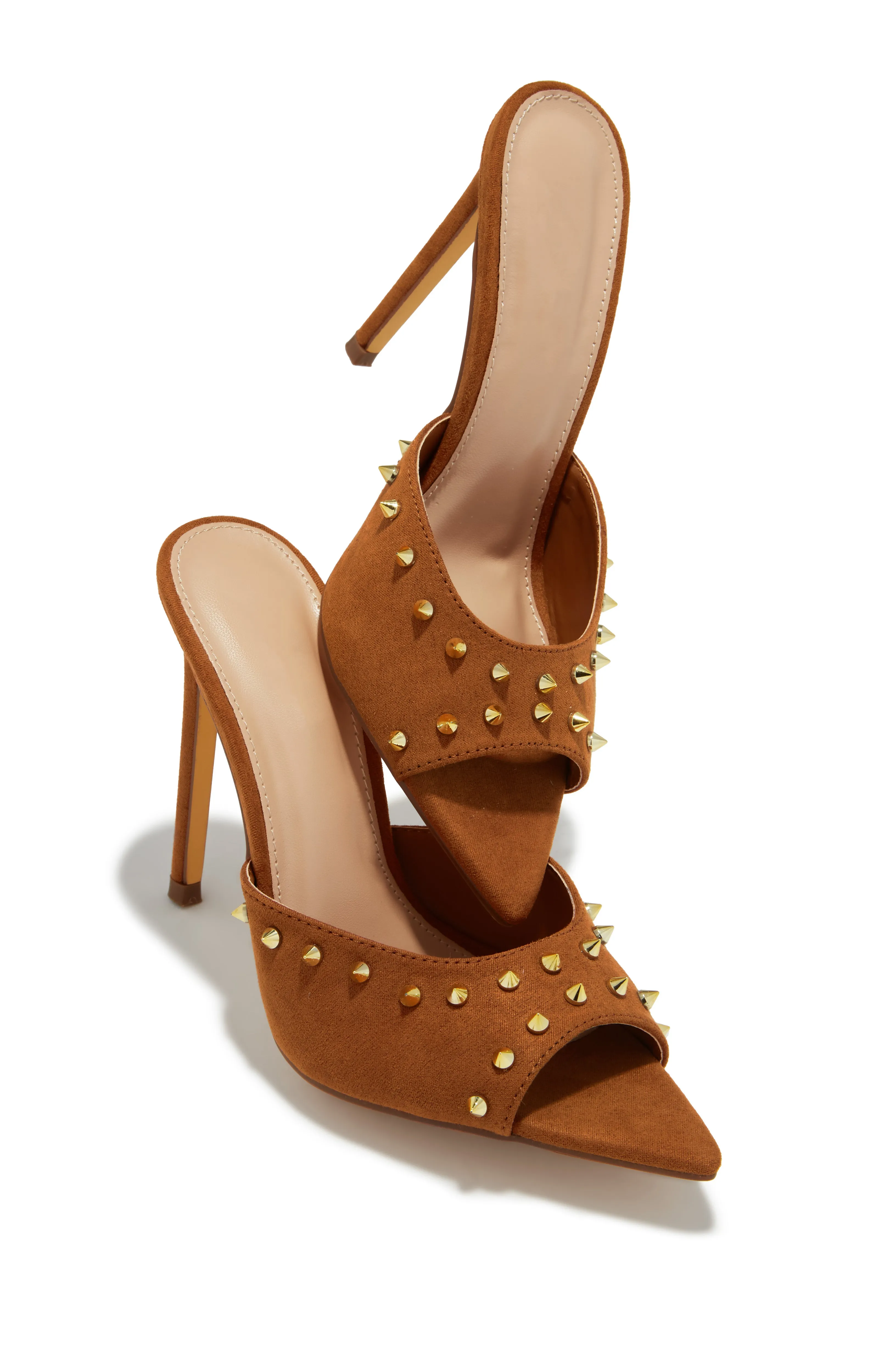 Collette Studded High Heel Mules - Tan