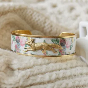 Feminine Floral Running Fox Cuff Bracelet