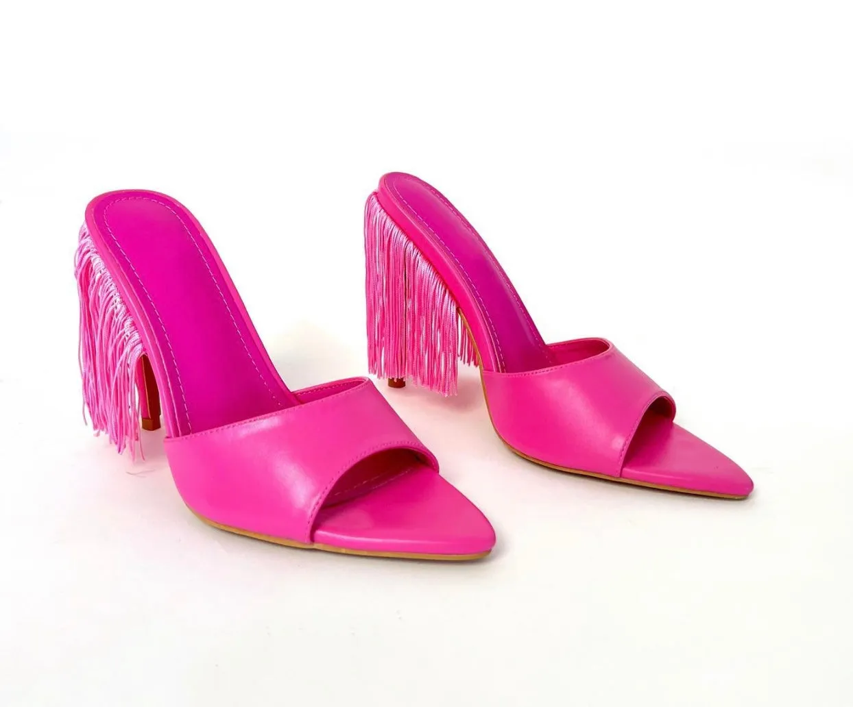 HOT PINK FRINGE HEELS