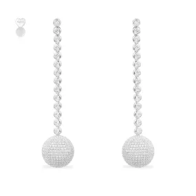 Long Disco Ball Drop Earrings - silver