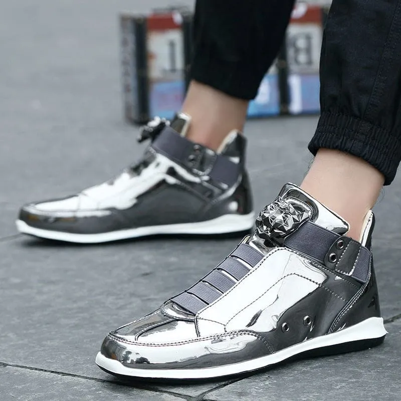 Mens Shiny Patent High-top Sneakers for Fashion Streetwear Vibes