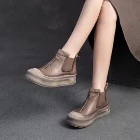 Women Minimalism Leather High-Top Platform Casual Shoes